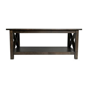 English Elm Jasper Farmhouse Solid Wood Coffee Table with X-Frame Design, Storage Shelf, and Floor Protection Dark Gray LFS-2007-DKGRY-GG