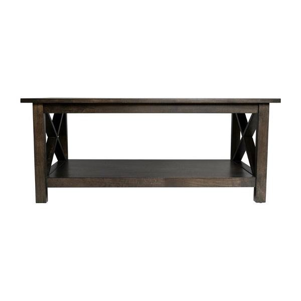English Elm Jasper Farmhouse Solid Wood Coffee Table with X-Frame Design, Storage Shelf, and Floor Protection Dark Gray LFS-2007-DKGRY-GG