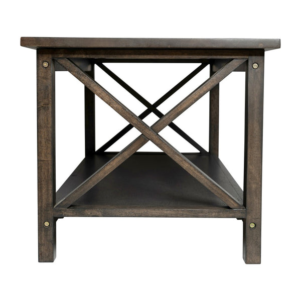 English Elm Jasper Farmhouse Solid Wood Coffee Table with X-Frame Design, Storage Shelf, and Floor Protection Dark Gray LFS-2007-DKGRY-GG