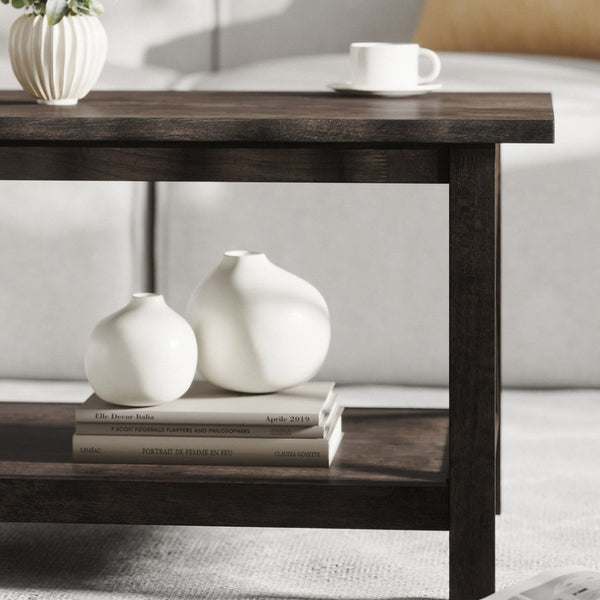 English Elm Jasper Farmhouse Solid Wood Coffee Table with X-Frame Design, Storage Shelf, and Floor Protection Dark Gray LFS-2007-DKGRY-GG