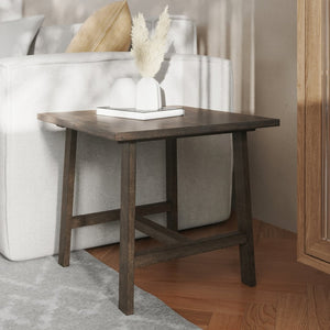 English Elm Eli Solid Wood Farmhouse End Table - Stylish Trestle Design for Compact Spaces & Versatile Use Dark Gray LFS-4005-DKGRY-GG
