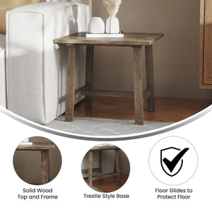 English Elm Eli Solid Wood Farmhouse End Table - Stylish Trestle Design for Compact Spaces & Versatile Use Rustic Brown LFS-4005-RSTBRN-GG