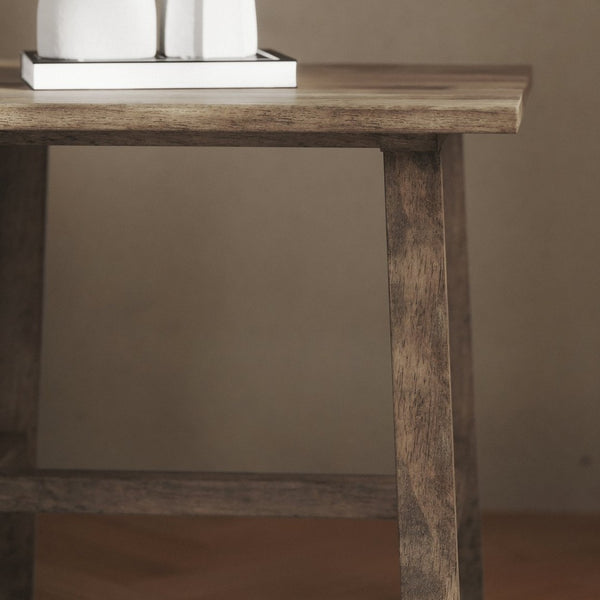 English Elm Eli Solid Wood Farmhouse End Table - Stylish Trestle Design for Compact Spaces & Versatile Use Rustic Brown LFS-4005-RSTBRN-GG