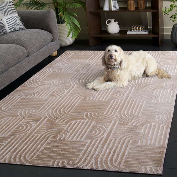 Safavieh Loft Modern Light Brown Area Rug — Low-Profile, Power-Loomed Polyester With Subtle Geometric Texture 6'-0" x 6'-0" LFT601T-6SQ