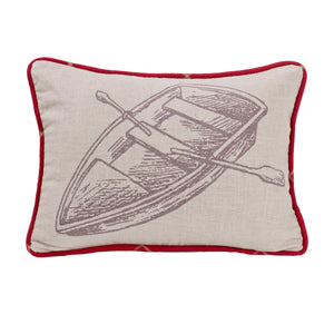 Hiend Accents Printed Rowboat Pillow - Charming Lakeside Decor With Elegant Plaid Trim, Durable Comfort & Style Tan 100% Polyester Lg1819p4