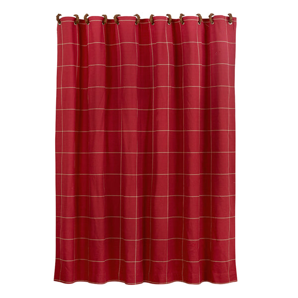 Hiend Accents Red Windowpane Shower Curtain - Elevate Your Bathroom With Modern Rustic Charm And Vibrant Design Red 100% Cotton Lg1819sc