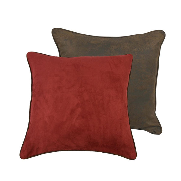 Hiend Accents Sierra Reversible Euro Sham: Rustic Elegance In Faux Suede And Leather For Cozy Bedding Style Red,Black 100% Polyester Lg1830es