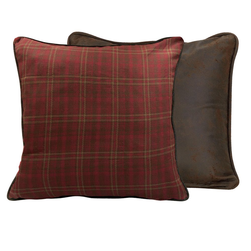 Hiend Accents Cascade Lodge Reversible Euro Sham - Embrace Rustic Charm With Luxurious Faux Leather And Plaid Design Red 50% Cotton,50% Polyester Lg1845es