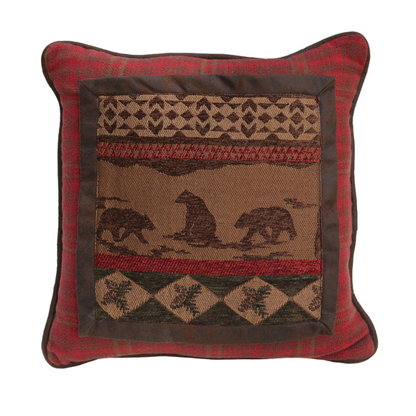 Hiend Accents Cascade Lodge Bear Plaid Throw Pillow – Rustic Charm For Cozy Living Spaces And Cabin Decor Brown,Red Shell,100% Polyester. Filling, 100% Waterfowl Feathers Lg1845p1