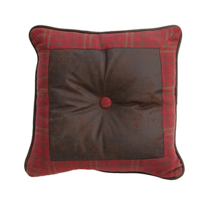 Hiend Accents Cascade Lodge Faux Leather Throw Pillow - Rustic Plaid Design For Cozy Home Decor And Comfort Brown,Red Shell, 100% Polyester,Fill, 100% Waterfowl Feathers Lg1845p2
