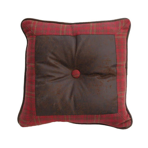 Hiend Accents Cascade Lodge Faux Leather Throw Pillow - Rustic Plaid Design For Cozy Home Decor And Comfort Brown,Red Shell, 100% Polyester,Fill, 100% Waterfowl Feathers Lg1845p2