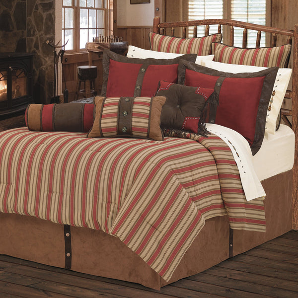 Hiend Accents Rock Canyon Bedding Set: Cozy 6-piece Collection For Rustic Lodge Style And Inviting Bedroom Retreats Red,Tan Comforter, Face, 100% Polyester,Back, 100% Cotton,Filling , 100% Polyester,Bedskirt, Skirt, 100% Polyester,Decking, 100% Polyester,Standard Sham, 100% Polyester(2pc). Dec Pillow, Shell, 100% Polyester ,Filling, 100% Polyester Lg1850-sq-oc