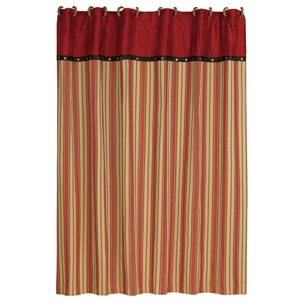 Hiend Accents Rock Canyon Shower Curtain - Rustic Lodge-inspired Design With Faux Leather Trim For Cozy Bathrooms Red,Tan 100% Polyester Lg1850sc