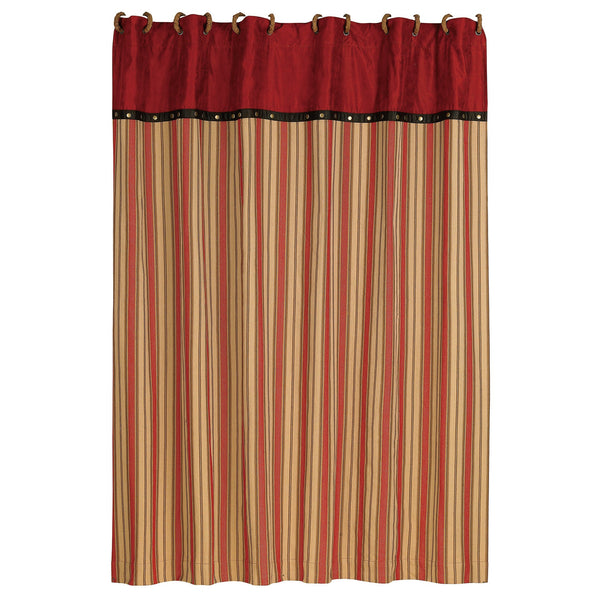 Hiend Accents Rock Canyon Shower Curtain - Rustic Lodge-inspired Design With Faux Leather Trim For Cozy Bathrooms Red,Tan 100% Polyester Lg1850sc