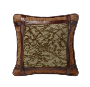 Hiend Accents Highland Lodge Framed Tree Faux Leather Pillow - Cozy Rustic Charm For Your Home Decor Retreat Brown Face And Back, 100% Polyester,Fill, 100% Waterfowl Feathers Lg1860p1