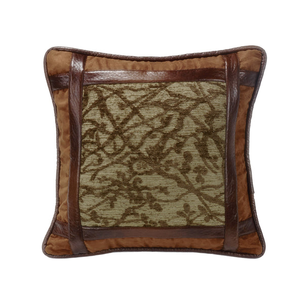 Hiend Accents Highland Lodge Framed Tree Faux Leather Pillow - Cozy Rustic Charm For Your Home Decor Retreat Brown Face And Back, 100% Polyester,Fill, 100% Waterfowl Feathers Lg1860p1