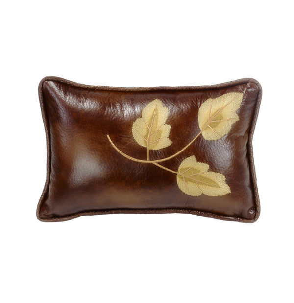 Hiend Accents Highland Lodge Faux Leather Lumbar Pillow - Rustic Elegance With Golden Embroidery For Your Home Brown Shell, 100% Polyester,Fill, 100% Waterfowl Feathers Lg1860p5