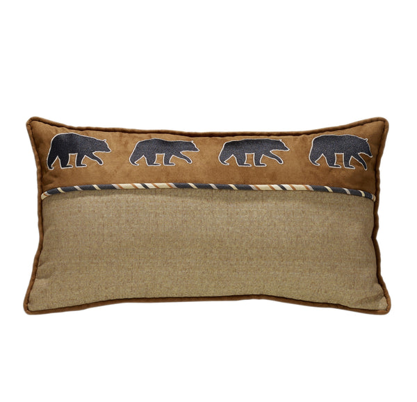 Hiend Accents Ashbury Black Bear Lumbar Pillow - Rustic Elegance With Plush Faux Suede And Woven Tweed Design Tan,Brown 80% Polyester,20% Cotton,Fill, 100% Waterfowl Feathers Lg1890p5