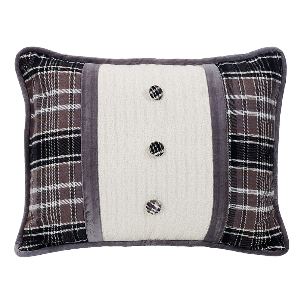 Hiend Accents Whistler Buttoned Velvet Oblong Pillow - Elegant Tuxedo Design For Modern Rustic Home Décor White,Brown Shell, 75% Cotton,25% Polyester. Fill, 100% Waterfowl Feathers Lg1895p4
