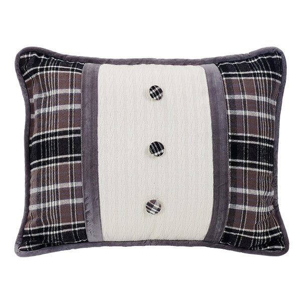 Hiend Accents Whistler Buttoned Velvet Oblong Pillow - Elegant Tuxedo Design For Modern Rustic Home Décor White,Brown Shell, 75% Cotton,25% Polyester. Fill, 100% Waterfowl Feathers Lg1895p4