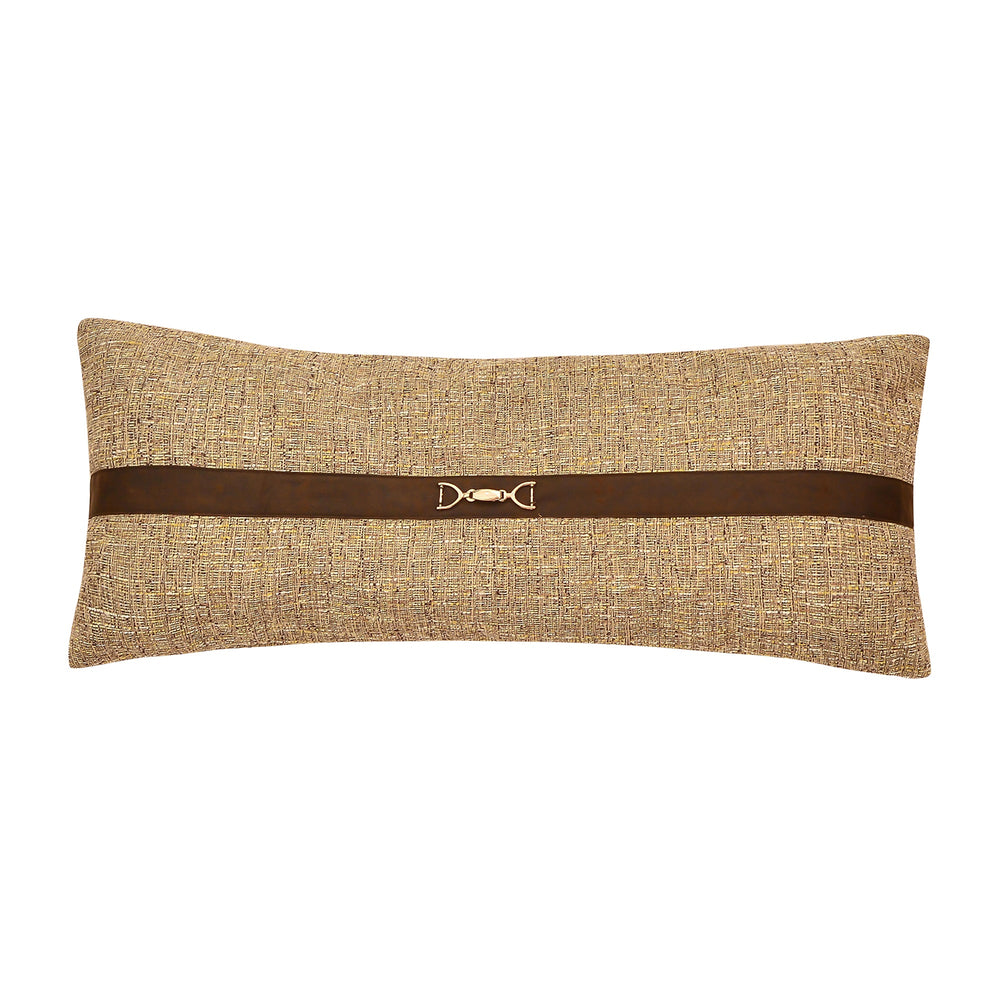 Hiend Accents Tweed Buckle Detailed Lumbar Pillow - Luxurious Vintage Charm For Elegant Home Decor And Comfort Tan Shell, 100% Polyester,Fill, 100% Waterfowl Feathers Lg2019p7