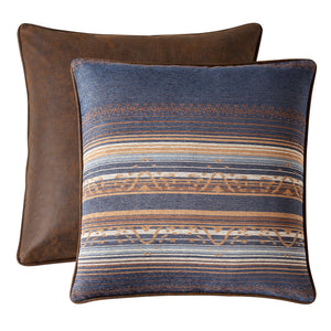 Hiend Accents Estes Chenille Reversible Euro Sham - Luxurious Jacquard Design With Elegant Faux Leather Backing Blue Face, 85% Polyester,7% Cotton,5% Viscose,2% Acrylic,1% Nylon,Back, 100% Cotton Lg2233es-os-bl