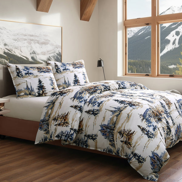 Hiend Accents Acadia Reversible Duvet Cover Set - Luxurious Cotton Bedding Inspired By Serene Forest Landscapes Copper 100% Cotton Lg2315ds-sq-cp