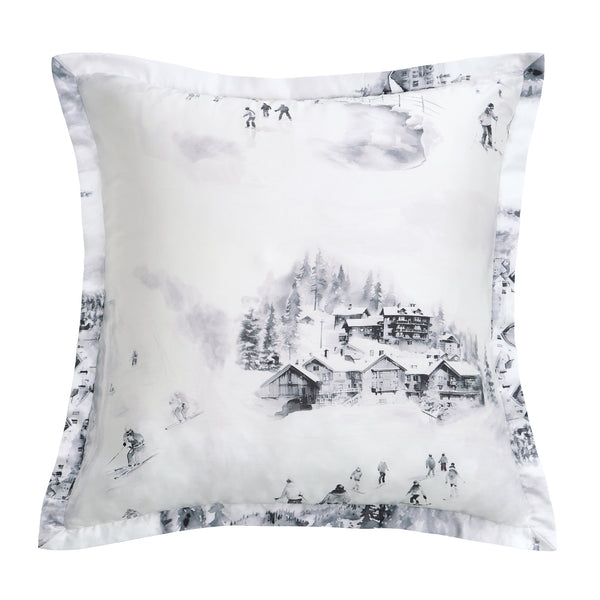 Hiend Accents Ski Life Lyocell Euro Sham - Luxurious Softness With Stunning Ski Print For Cozy Lodge Bedroom Decor Gray 100% Lyocell Lg2338es-os-gy