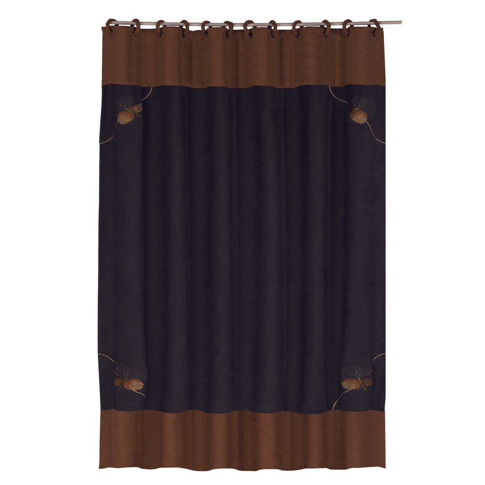 Hiend Accents Embroidered Pine Cone Shower Curtain - Rustic Charm For Nature-inspired Bathroom Decor And Style   Lg3100sc