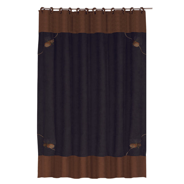 Hiend Accents Embroidered Pine Cone Shower Curtain - Rustic Charm For Nature-inspired Bathroom Decor And Style   Lg3100sc