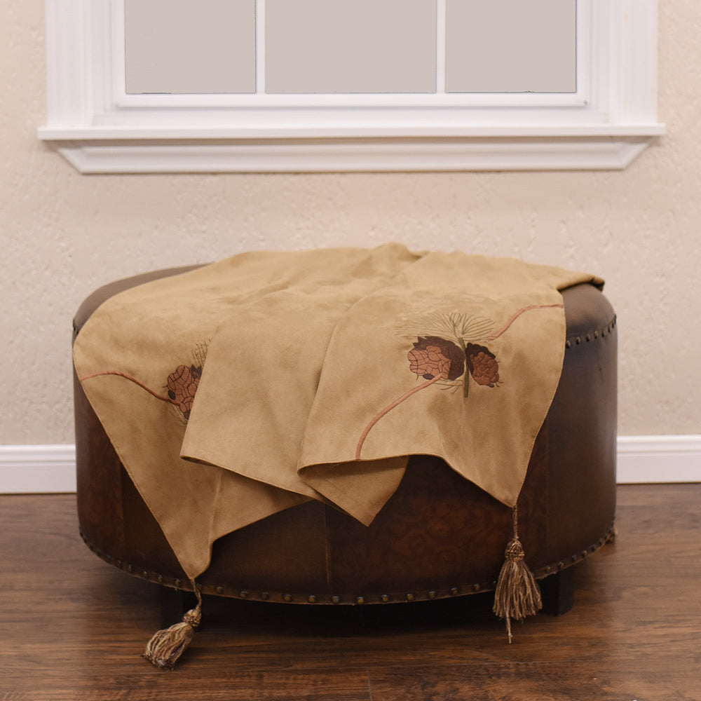 Hiend Accents Embroidered Pine Cone Throw - Luxurious Faux Suede Blanket For Cozy Lodge-inspired Home Decor Tan 100% Polyester Lg3100th-os-tn