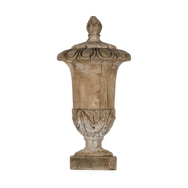 Zentique Wooden Sculpted Finial Urn — Solid Poplar Decorative Accent for Mantel, Console, Table Centerpiece W8 x H18 x D8 LI-S10-06-15S
