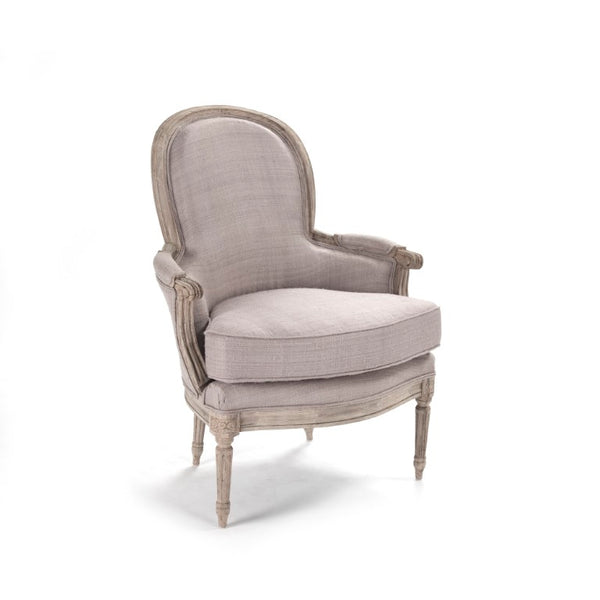 Zentique Sebastian Club Chair with Supportive Deep Seat and Tailored Details for Stylish Comfortable Lounging Dry Natural Elm, Grey Raw Silk LI-S10-11-61-2
