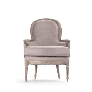 Zentique Sebastian Club Chair with Supportive Deep Seat and Tailored Details for Stylish Comfortable Lounging Dry Natural Elm, Grey Raw Silk LI-S10-11-61-2