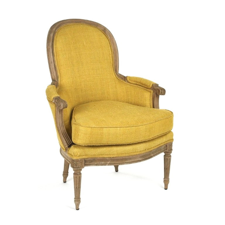 Zentique Sebastian Club Chair with Supportive Deep Seat and Tailored Details for Stylish Comfortable Lounging Dry Natural Elm, Yellow Raw Silk LI-S10-11-61