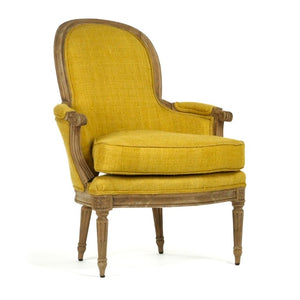 Zentique Sebastian Club Chair with Supportive Deep Seat and Tailored Details for Stylish Comfortable Lounging Dry Natural Elm, Yellow Raw Silk LI-S10-11-61