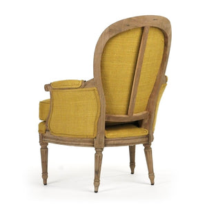 Zentique Sebastian Club Chair with Supportive Deep Seat and Tailored Details for Stylish Comfortable Lounging Dry Natural Elm, Yellow Raw Silk LI-S10-11-61