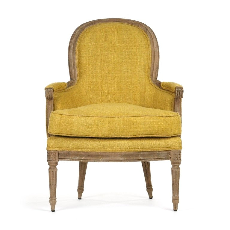 Zentique Sebastian Club Chair with Supportive Deep Seat and Tailored Details for Stylish Comfortable Lounging Dry Natural Elm, Yellow Raw Silk LI-S10-11-61