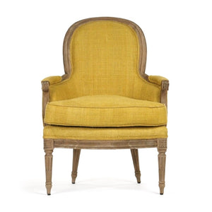Zentique Sebastian Club Chair with Supportive Deep Seat and Tailored Details for Stylish Comfortable Lounging Dry Natural Elm, Yellow Raw Silk LI-S10-11-61