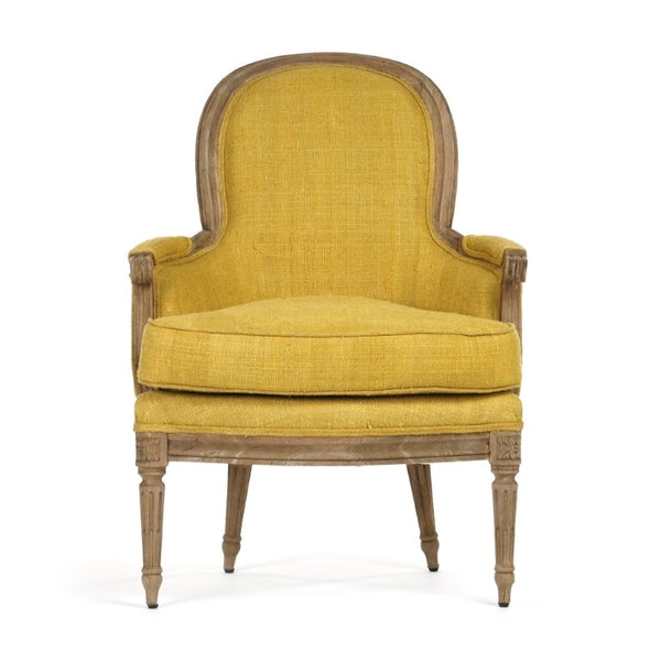 Zentique Sebastian Club Chair with Supportive Deep Seat and Tailored Details for Stylish Comfortable Lounging Dry Natural Elm, Yellow Raw Silk LI-S10-11-61
