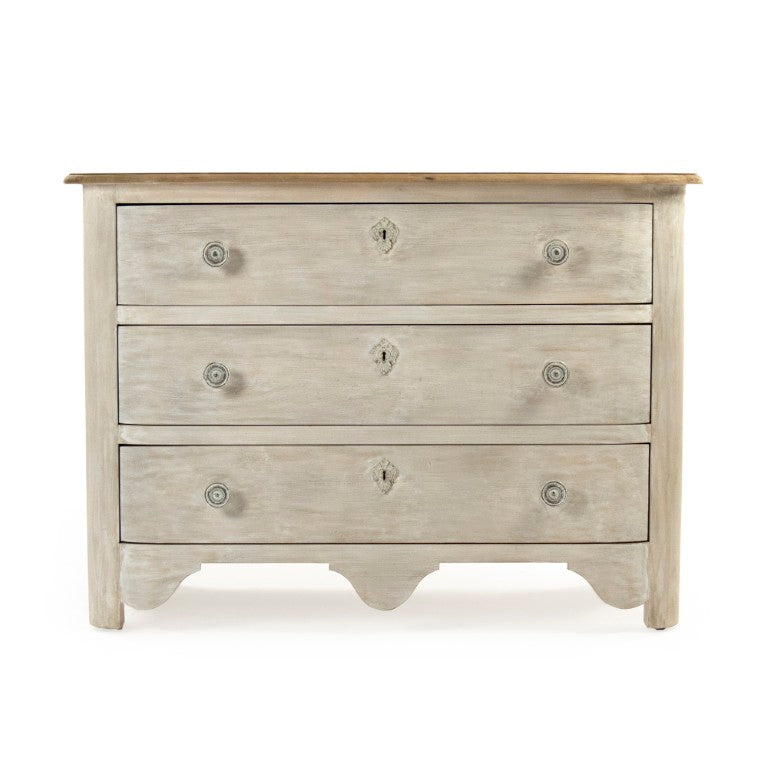 Zentique Patric Chest of Drawers in Solid Pine with Poplar Accents — Classic Timber Storage for Bedrooms Dry Natural Top, Weathered Base LI-S10-12-44 CC