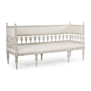 Isabel Bench Distressed Off-White Frame, White Linen LI-S10-21-63 Zentique