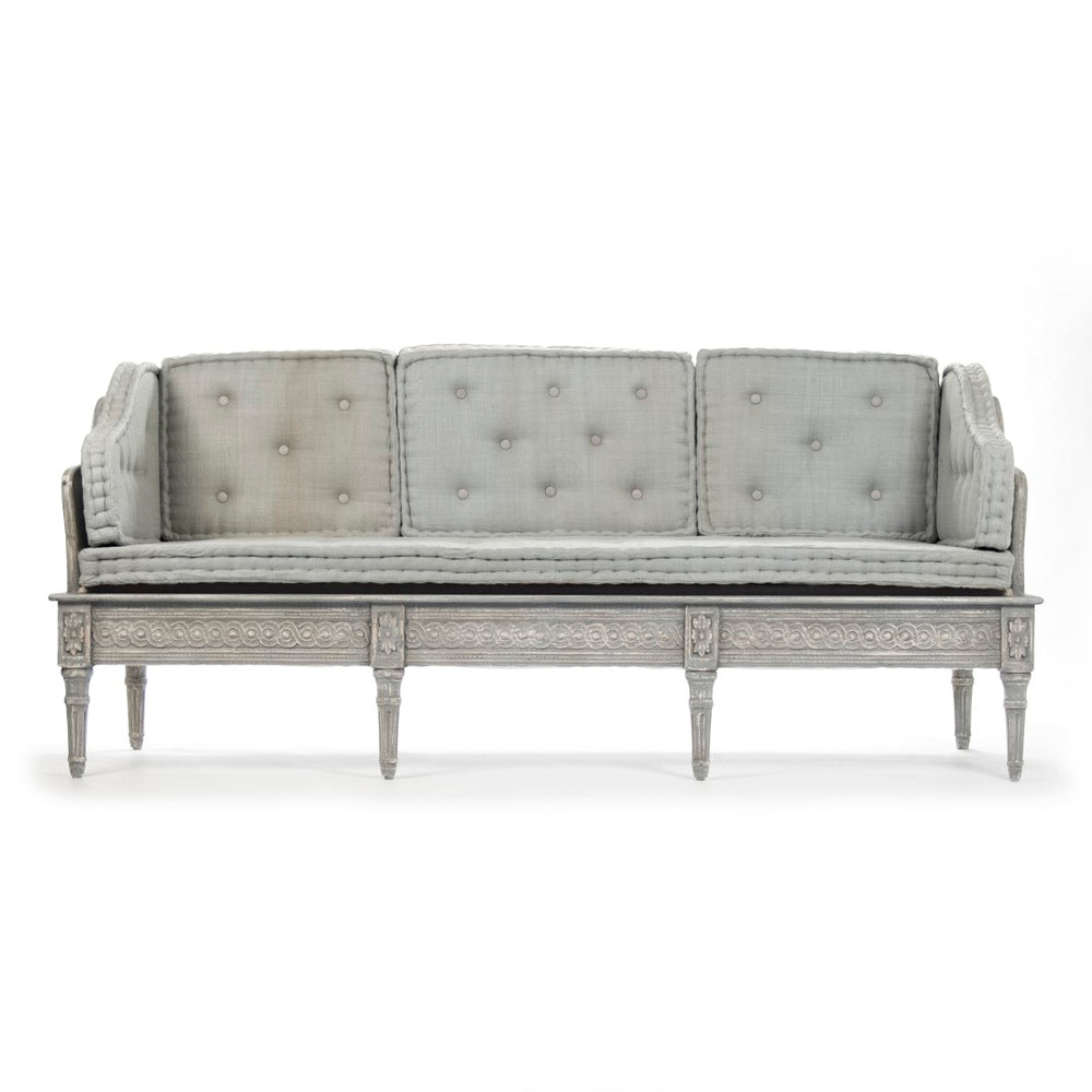 Tereza Bench Distressed Dove Grey Frame, Grey Blue Raw Silk LI-S12-21-85 Zentique
