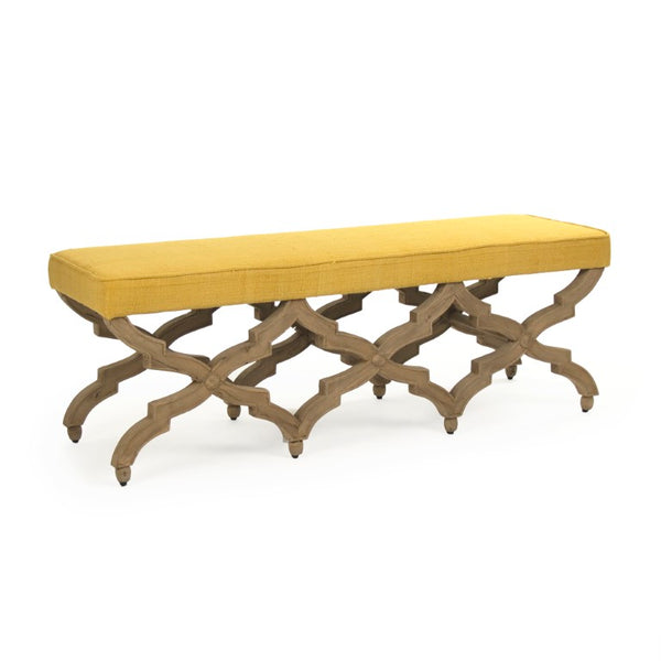 Zentique Judith Yellow Upholstered Bench – Mid-Century Modern Low-Profile Seat, Raw Silk, Birch Frame, 57" LI-S13-18-100 Yellow