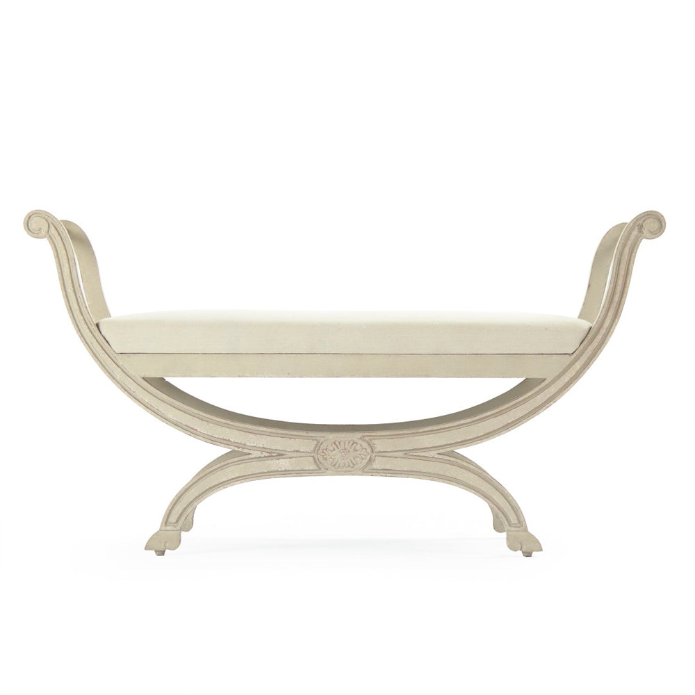 Zentique Beatrice Bench: Elegant Distressed Off-white Entryway Seating With Luxurious Linen Upholstery Distressed Off,White Birch,Off,White Linen Birch,Linen Li-s13-18-96l