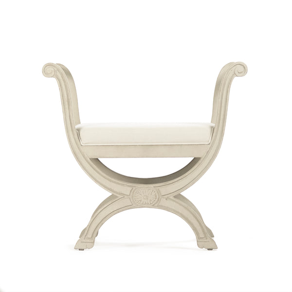 Beatrice Stool Distressed Off-White Birch, Off-White Linen LI-S13-18-96 Zentique