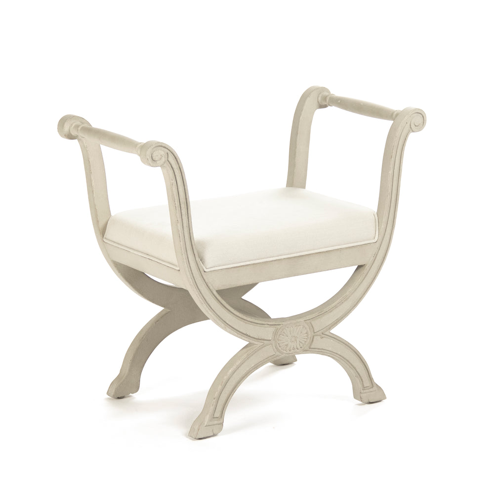 Beatrice Stool Distressed Off-White Birch, Off-White Linen LI-S13-18-96 Zentique