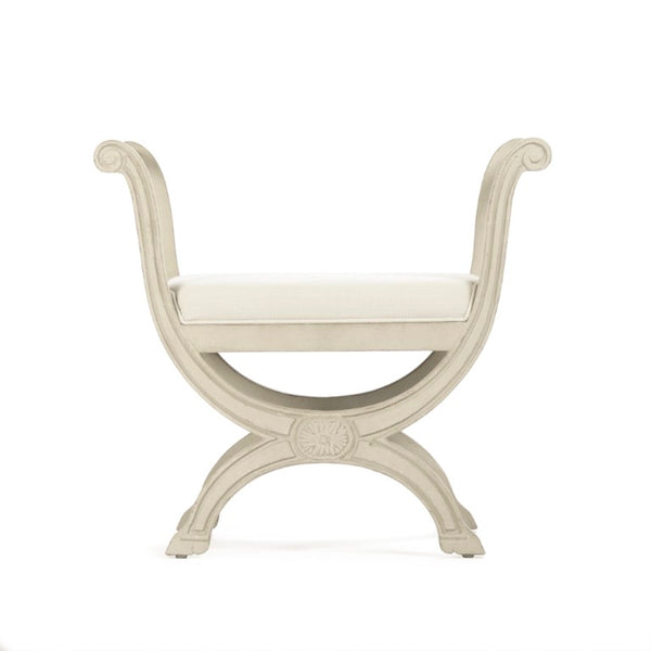 Zentique Beatrice Linen Upholstered Stool with Birch Frame — Scandinavian Compact Vanity Seat, Reinforced Joinery LI-S13-18-96
