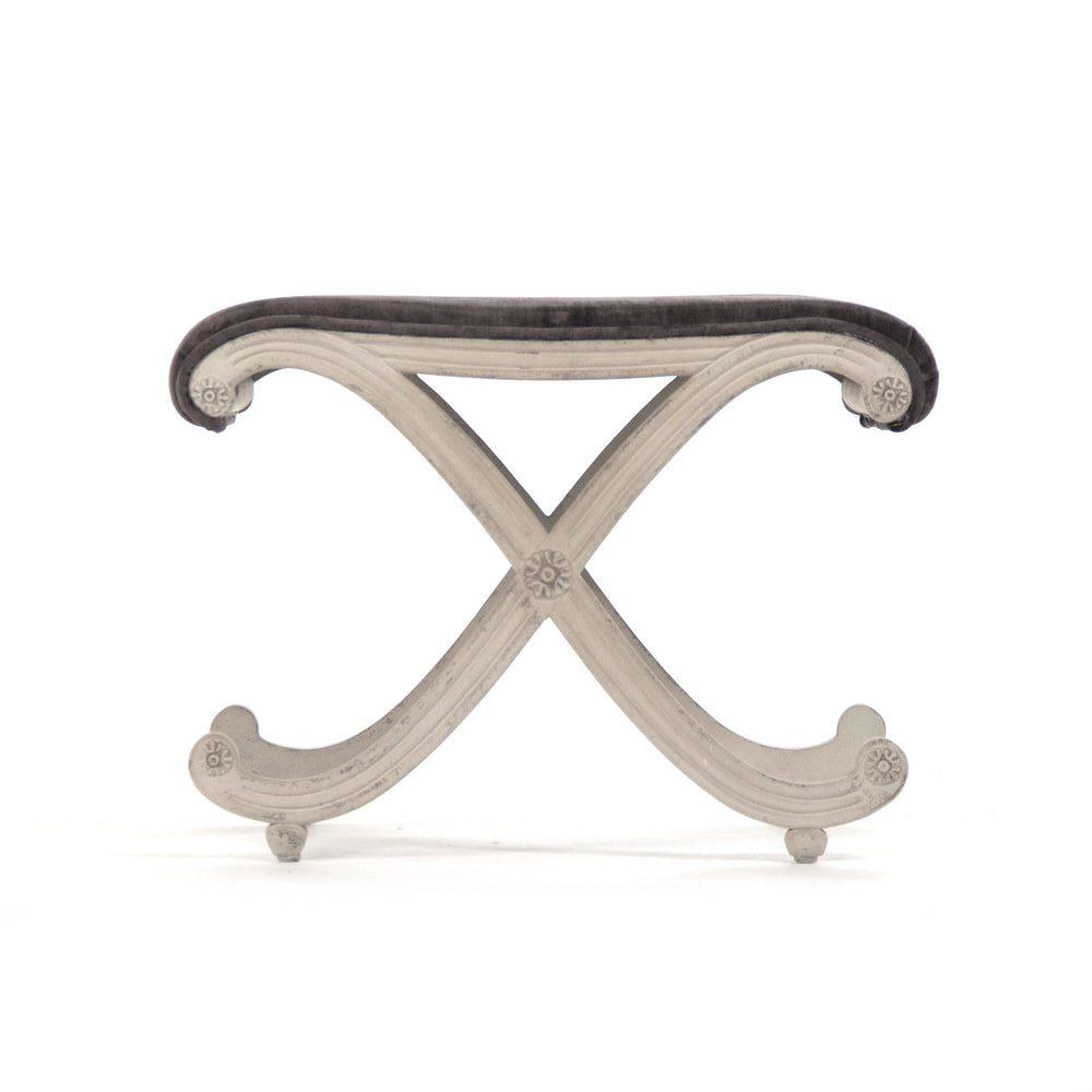 Coral Stool Distressed Off-White Birch, Grey Velvet LI-S13-18-99 Zentique