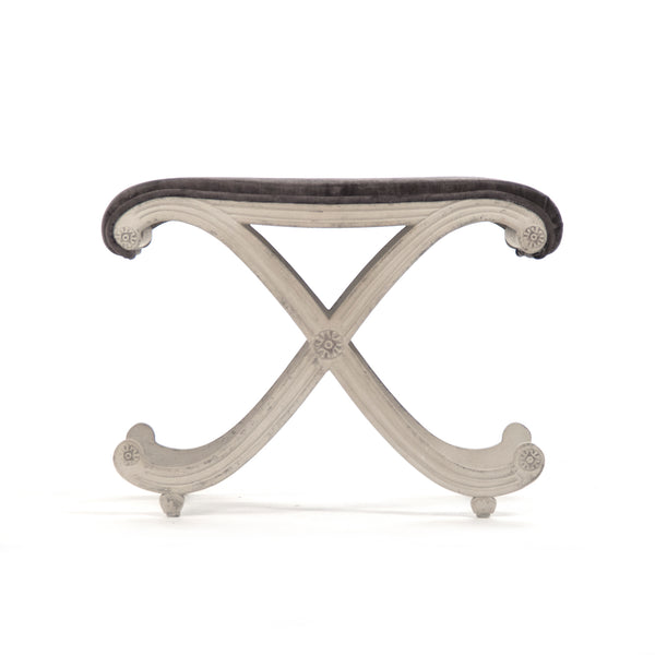 Coral Stool Distressed Off-White Birch, Grey Velvet LI-S13-18-99 Zentique